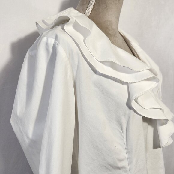 Lauren Ralph Lauren Women's Large White Ruffle Deep V Neck Long Sleeve Wrap Top - Picture 6 of 14